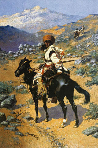 An Indian Trapper-1889 White Modern Wood Framed Art Print with Double Matting by Remington, Frederic