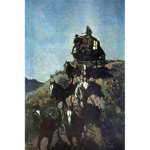 The Old Stage-Coach of the Plains-1901 Gold Ornate Wood Framed Art Print with Double Matting by Remington, Frederic