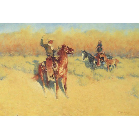 The Long-Horn Cattle Sign-1908 White Modern Wood Framed Art Print by Remington, Frederic