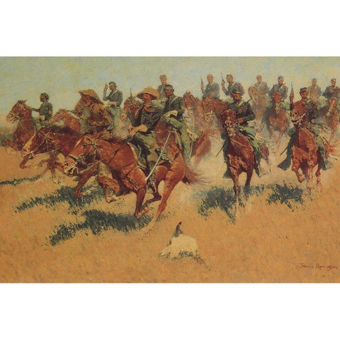 Cavalry Charge on the Southern Plains Gold Ornate Wood Framed Art Print with Double Matting by Remington, Frederic