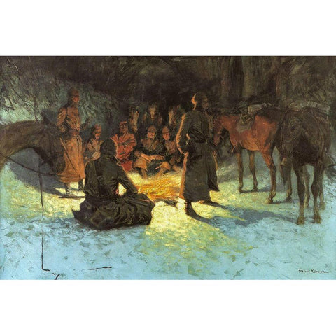 A Halt in the wilderness Black Modern Wood Framed Art Print by Remington, Frederic