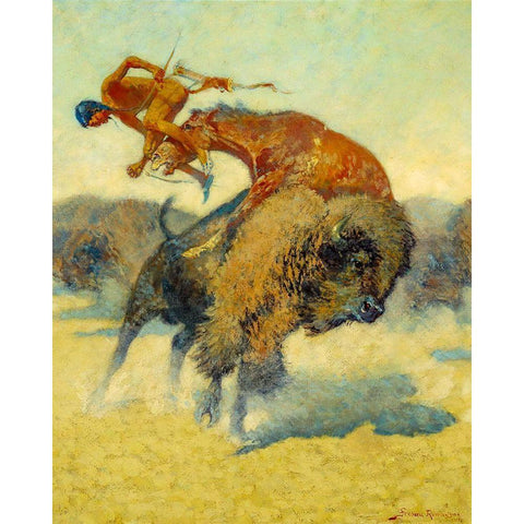 An Episode of the Buffalo Hunt White Modern Wood Framed Art Print by Remington, Frederic