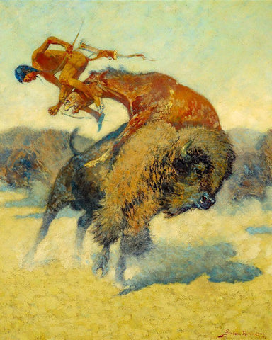 An Episode of the Buffalo Hunt White Modern Wood Framed Art Print with Double Matting by Remington, Frederic