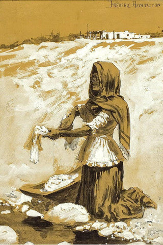 Mexican Woman Washing-1890 White Modern Wood Framed Art Print with Double Matting by Remington, Frederic