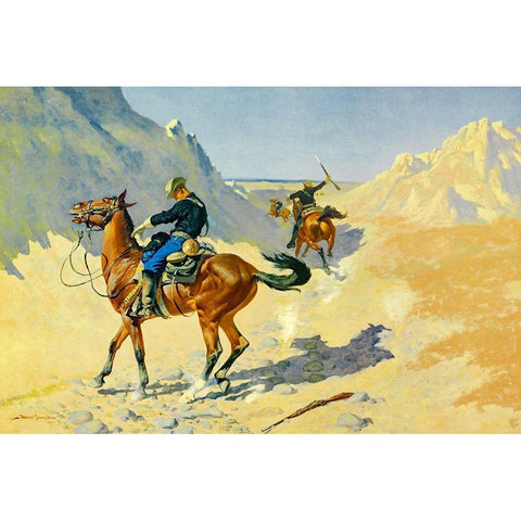 The Advance-Guard-or The Military Sacrifice-The Ambush Gold Ornate Wood Framed Art Print with Double Matting by Remington, Frederic