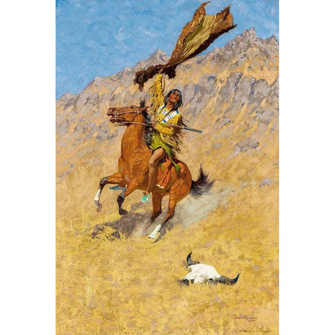 The Buffalo Signal White Modern Wood Framed Art Print by Remington, Frederic