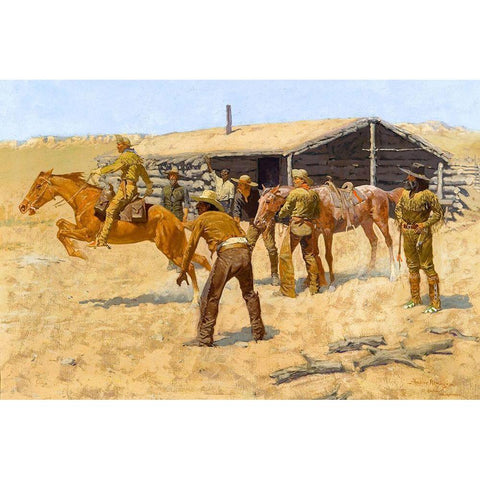 The coming and going of the pony express White Modern Wood Framed Art Print by Remington, Frederic