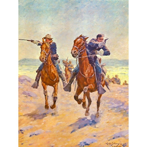 Troopers in Pursuit Black Modern Wood Framed Art Print with Double Matting by Shreyvogel, Charles