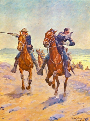 Troopers in Pursuit Black Ornate Wood Framed Art Print with Double Matting by Shreyvogel, Charles