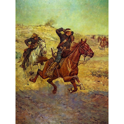 Going for Reinforcements Gold Ornate Wood Framed Art Print with Double Matting by Shreyvogel, Charles