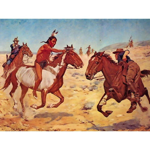 Fighting Scouts - Even Chance Gold Ornate Wood Framed Art Print with Double Matting by Shreyvogel, Charles