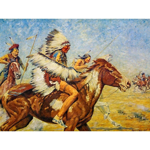 Going into Action Gold Ornate Wood Framed Art Print with Double Matting by Shreyvogel, Charles