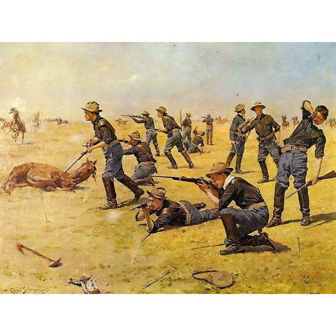 The Skirmish Line Gold Ornate Wood Framed Art Print with Double Matting by Shreyvogel, Charles