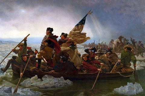 Washington Crossing the Delaware White Modern Wood Framed Art Print with Double Matting by Leutze, Emanuel