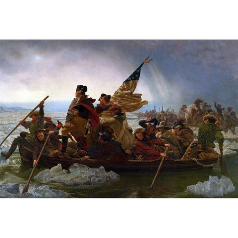 Washington Crossing the Delaware Black Modern Wood Framed Art Print with Double Matting by Leutze, Emanuel