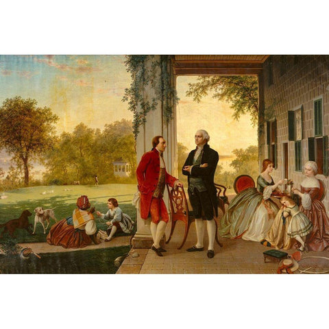 Washington and Lafayette at Mount Vernon-1784 Black Modern Wood Framed Art Print with Double Matting by Rossiter and Mignot