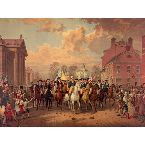 Washington reclaiming New York on Evacuation Day Nov 25th 1783 Gold Ornate Wood Framed Art Print with Double Matting by Historical Print