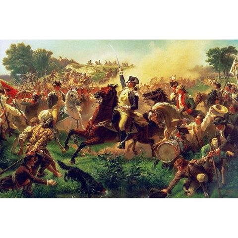 Washington Rallying the Troops at Monmouth Gold Ornate Wood Framed Art Print with Double Matting by Leutze, Emanuel