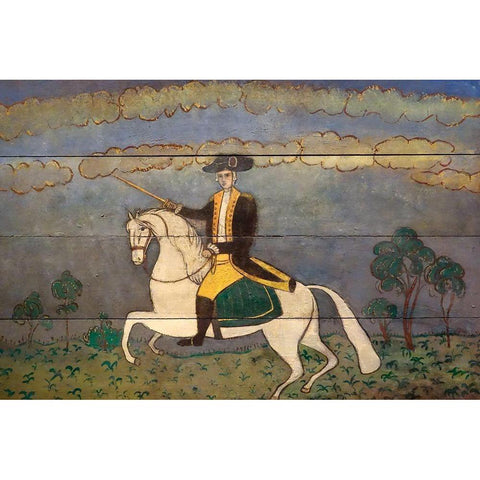 George Washington on a White Charger Gold Ornate Wood Framed Art Print with Double Matting by American Folk Artist