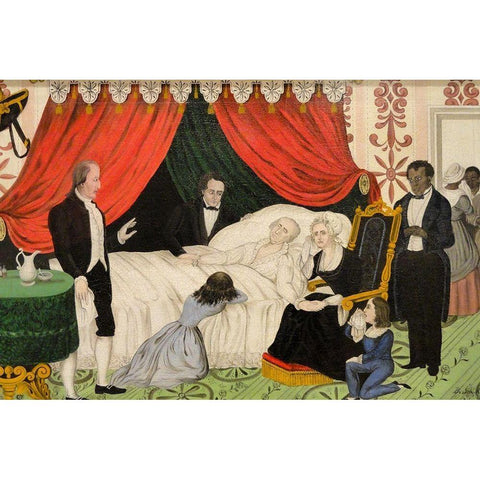 George Washington on His Deathbed Gold Ornate Wood Framed Art Print with Double Matting by Meister, John