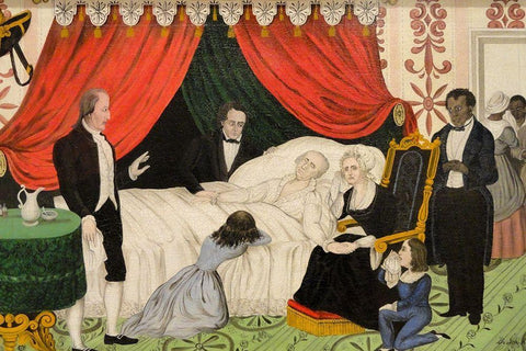 George Washington on His Deathbed Black Ornate Wood Framed Art Print with Double Matting by Meister, John