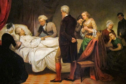 Washington on his Deathbed Black Ornate Wood Framed Art Print with Double Matting by Stearns, Junius Brutus