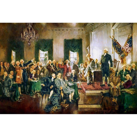 Scene at the Signing of the Constitution of the United States Black Modern Wood Framed Art Print by Christy, Howard Chandler