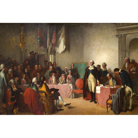 Washington Resigning His Commission 1859 Gold Ornate Wood Framed Art Print with Double Matting by White, Edwin