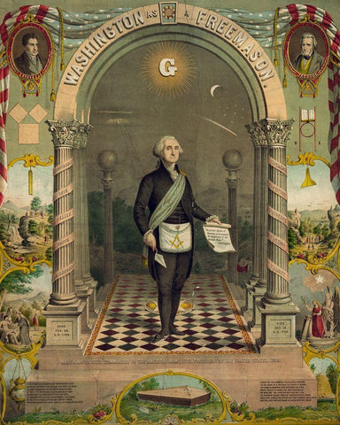 George Washington-freemason Black Ornate Wood Framed Art Print with Double Matting by Strobridge and Gerlach