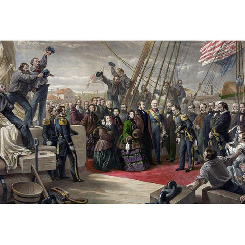 The visit of her majesty Queen Victoria to the Arctic ship Resolute Gold Ornate Wood Framed Art Print with Double Matting by Simpson, William