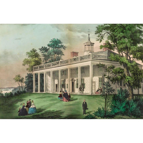 The home of Washington-Mount Vernon-Va Gold Ornate Wood Framed Art Print with Double Matting by Currier and Ives