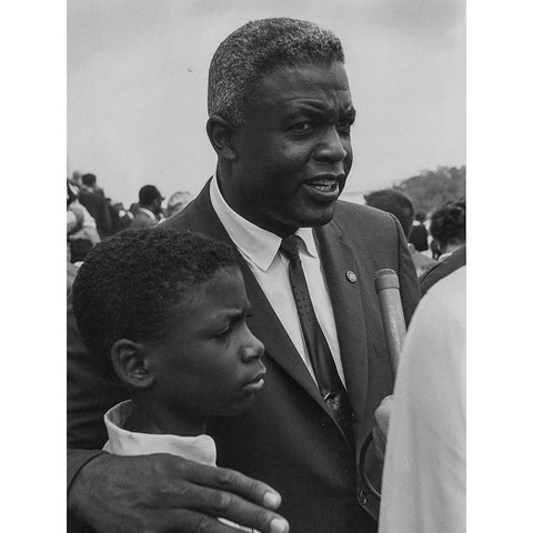 Former National Baseball League player-Jackie Robinson with his son Black Modern Wood Framed Art Print with Double Matting by U.S. Archives