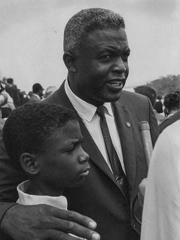 Former National Baseball League player-Jackie Robinson with his son Black Ornate Wood Framed Art Print with Double Matting by U.S. Archives