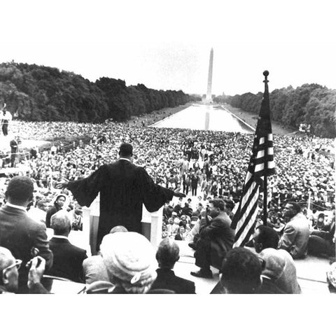 Dr. Martin Luther King Jr. addressing the crowd during the 1957 Prayer Pilgrimage for Freedom Black Modern Wood Framed Art Print with Double Matting by U.S. Archives