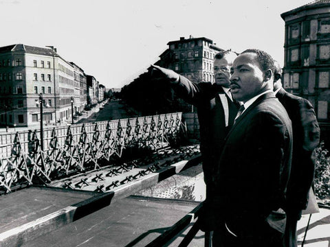 Dr. Martin Luther King in Berlin-Germany 1964 Black Ornate Wood Framed Art Print with Double Matting by U.S. Archives