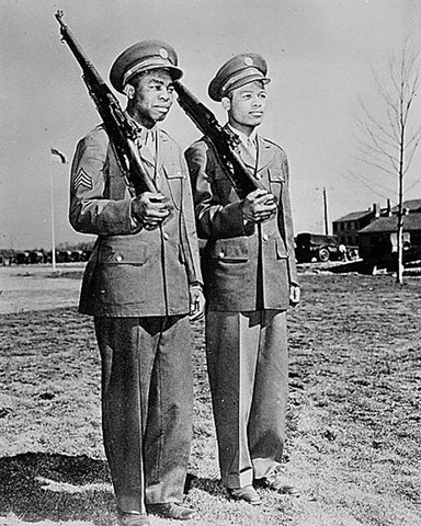 WWII Jackie Wilson (left) and Ray Robinson White Modern Wood Framed Art Print with Double Matting by U.S. Archives