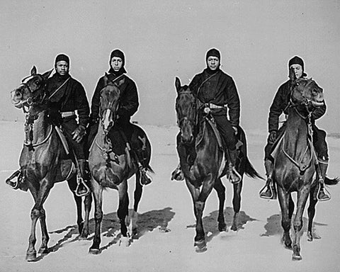 WWII members of a Coast Guard Horse Patrol unit Black Ornate Wood Framed Art Print with Double Matting by U.S. Archives