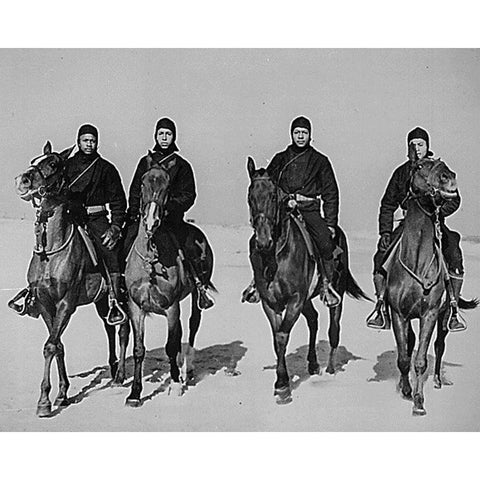 WWII members of a Coast Guard Horse Patrol unit Black Modern Wood Framed Art Print with Double Matting by U.S. Archives