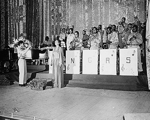 WWII Josephine Baker sings the National Anthem White Modern Wood Framed Art Print with Double Matting by U.S. Archives