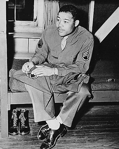 WWII World Heavyweight champ Joe Louis White Modern Wood Framed Art Print with Double Matting by U.S. Archives