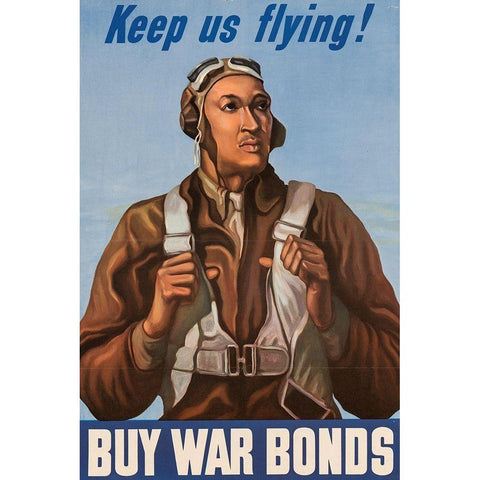 WWII Keep us flying-Buy War Bonds White Modern Wood Framed Art Print by U.S. Archives