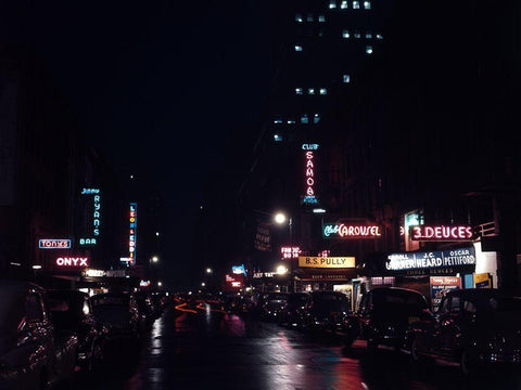 52nd Street-New York 1948 White Modern Wood Framed Art Print with Double Matting by Gottlieb, William