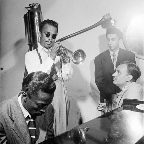 Howard McGhee-Brick Fleagle and Miles Davis-1947 White Modern Wood Framed Art Print with Double Matting by Gottlieb, William