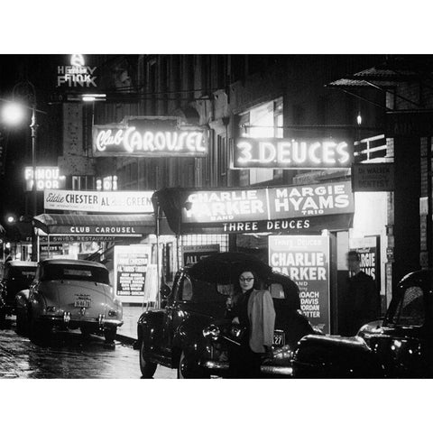 52nd Street-New York City 1948 Black Modern Wood Framed Art Print with Double Matting by Gottlieb, William