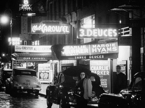 52nd Street-New York City 1948 Black Ornate Wood Framed Art Print with Double Matting by Gottlieb, William