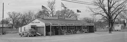 U.S. Highway 80-Texas-between Dallas and Fort Worth. Roadside stand-1942 White Modern Wood Framed Art Print with Double Matting by Rothstein, Arthur