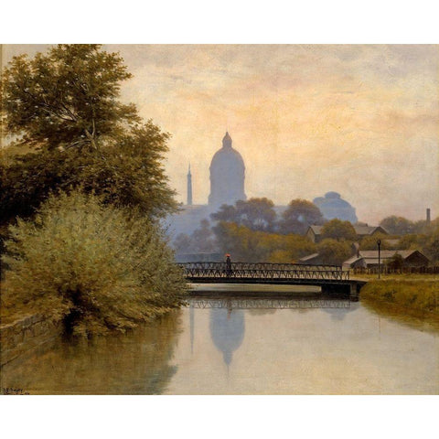 The Canal Morning Effect White Modern Wood Framed Art Print by Gruelle, Richard Buckner