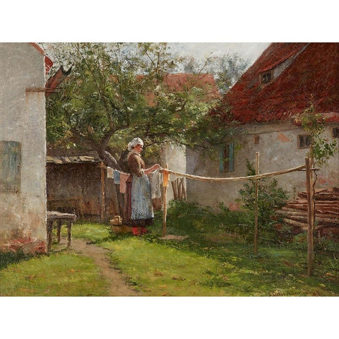 Wash Day-Bavaria Black Modern Wood Framed Art Print with Double Matting by Adams, John Ottis