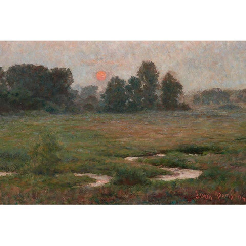 An August Sunset - Prairie Dell Gold Ornate Wood Framed Art Print with Double Matting by Adams, John Ottis