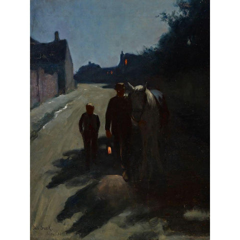 Moonlight (On the Road at Night) Gold Ornate Wood Framed Art Print with Double Matting by Stark, Otto